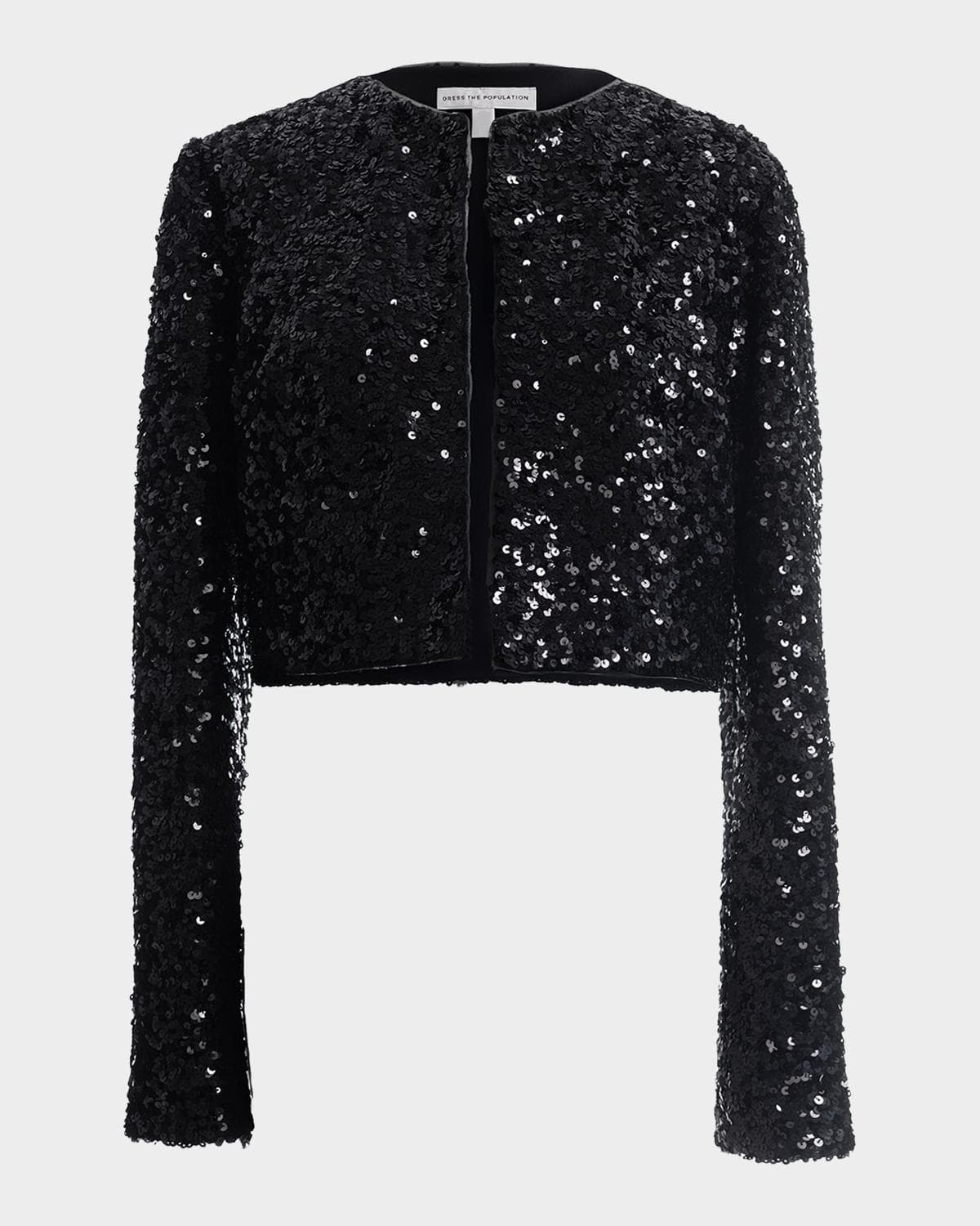 Dress the Population Black Label Andra Cropped Sequin Jacket · SMALL
