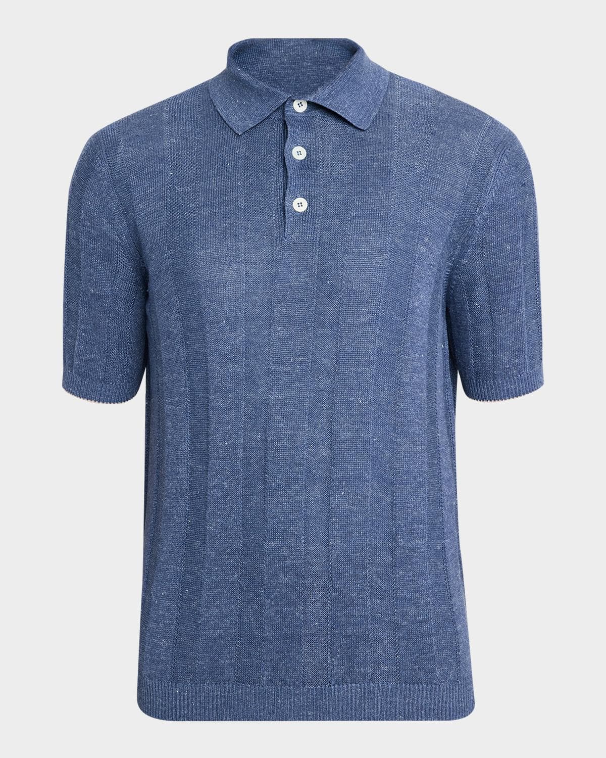 Brunello Cucinelli Men's Linen and Cotton Ribbed Short-Sleeve Polo Sweater