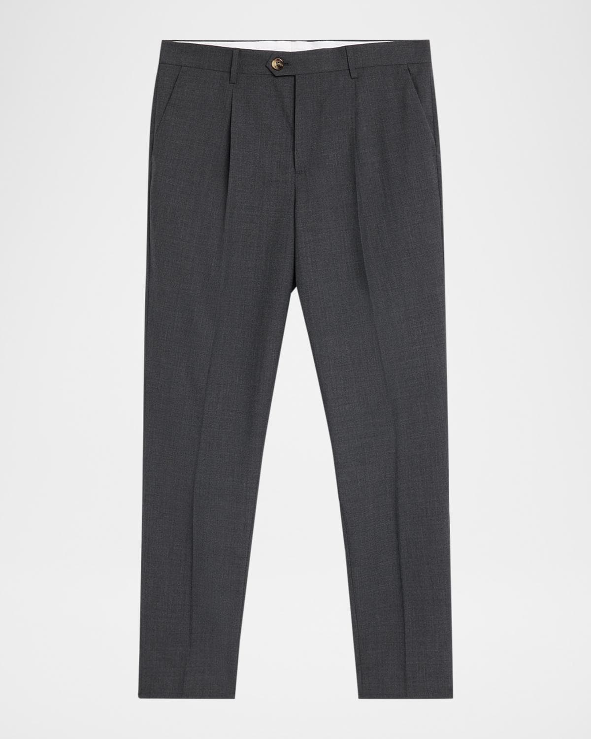 Brunello Cucinelli Men's Wool Sharkskin Pleated Pants