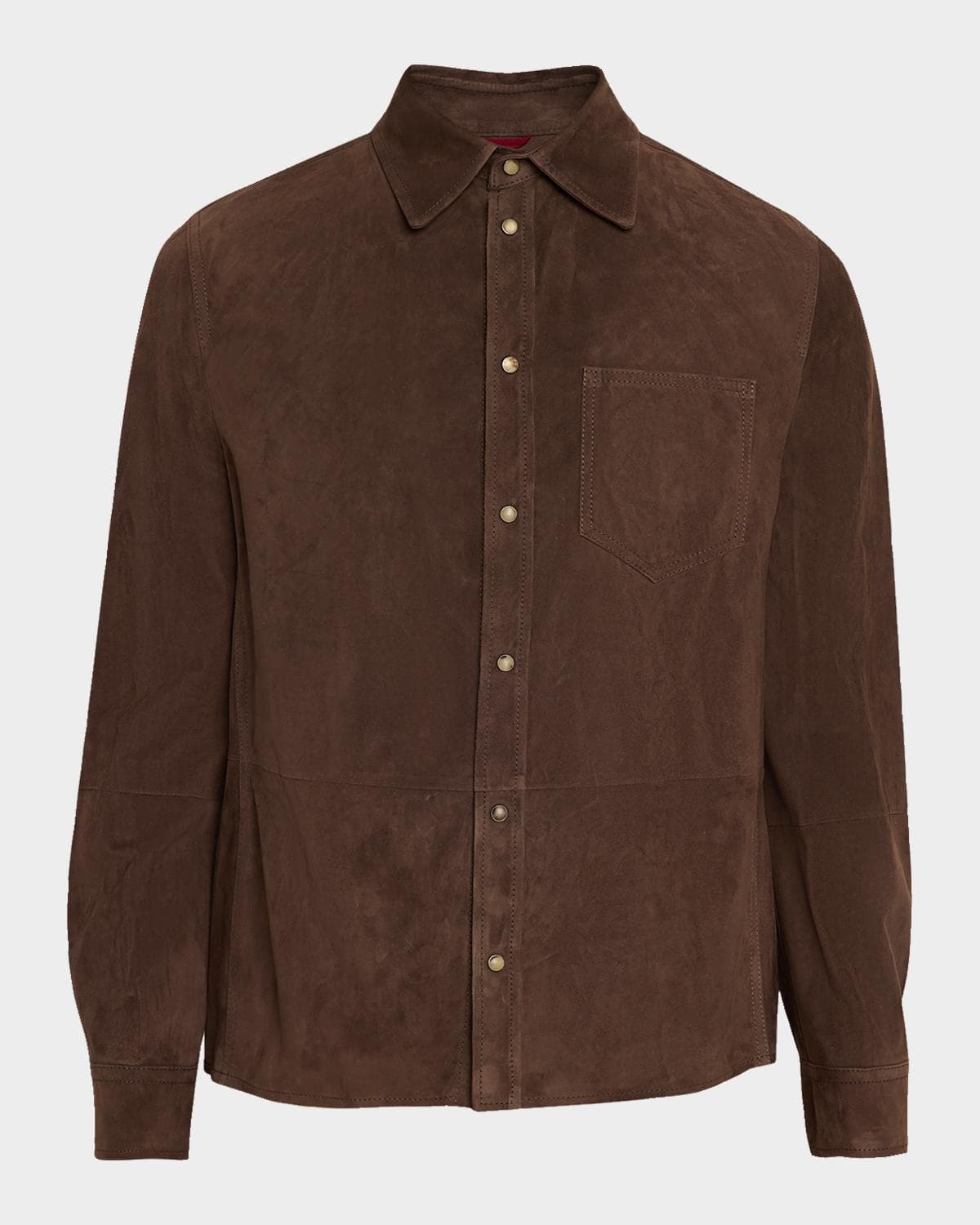Brunello Cucinelli Men's Leather Snap-Front Shirt with Pocket
