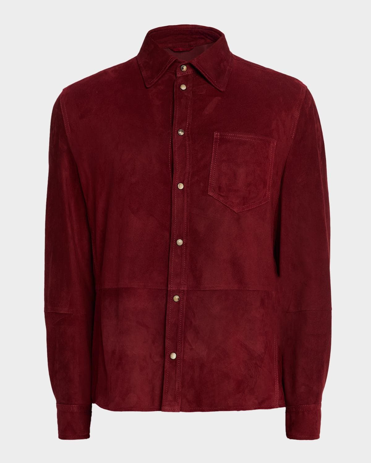 Brunello Cucinelli Men's Leather Snap-Front Shirt with Pocket