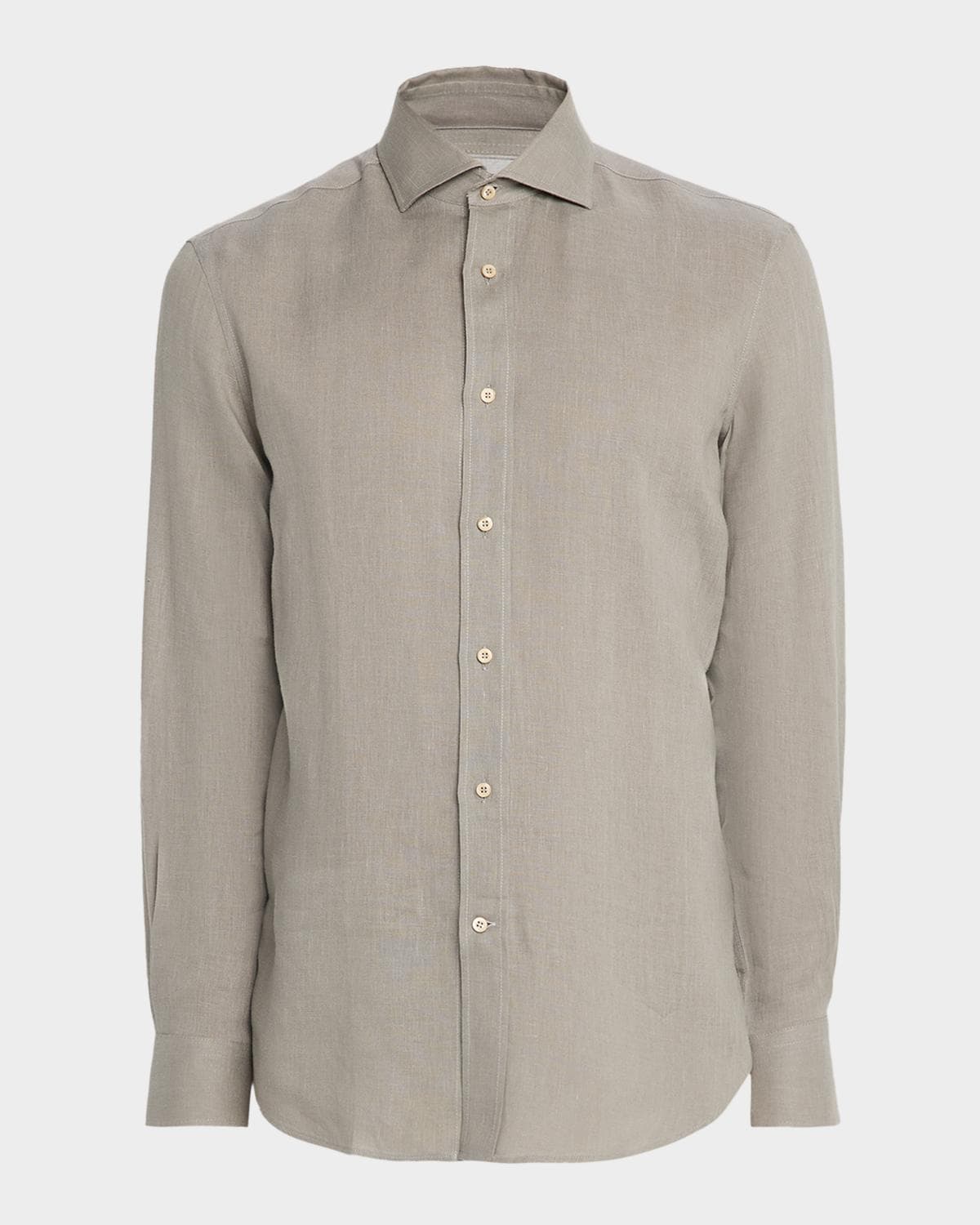 Brunello Cucinelli Men's Linen and Cotton Band Collar Button-Down Shirt · MEDIUM