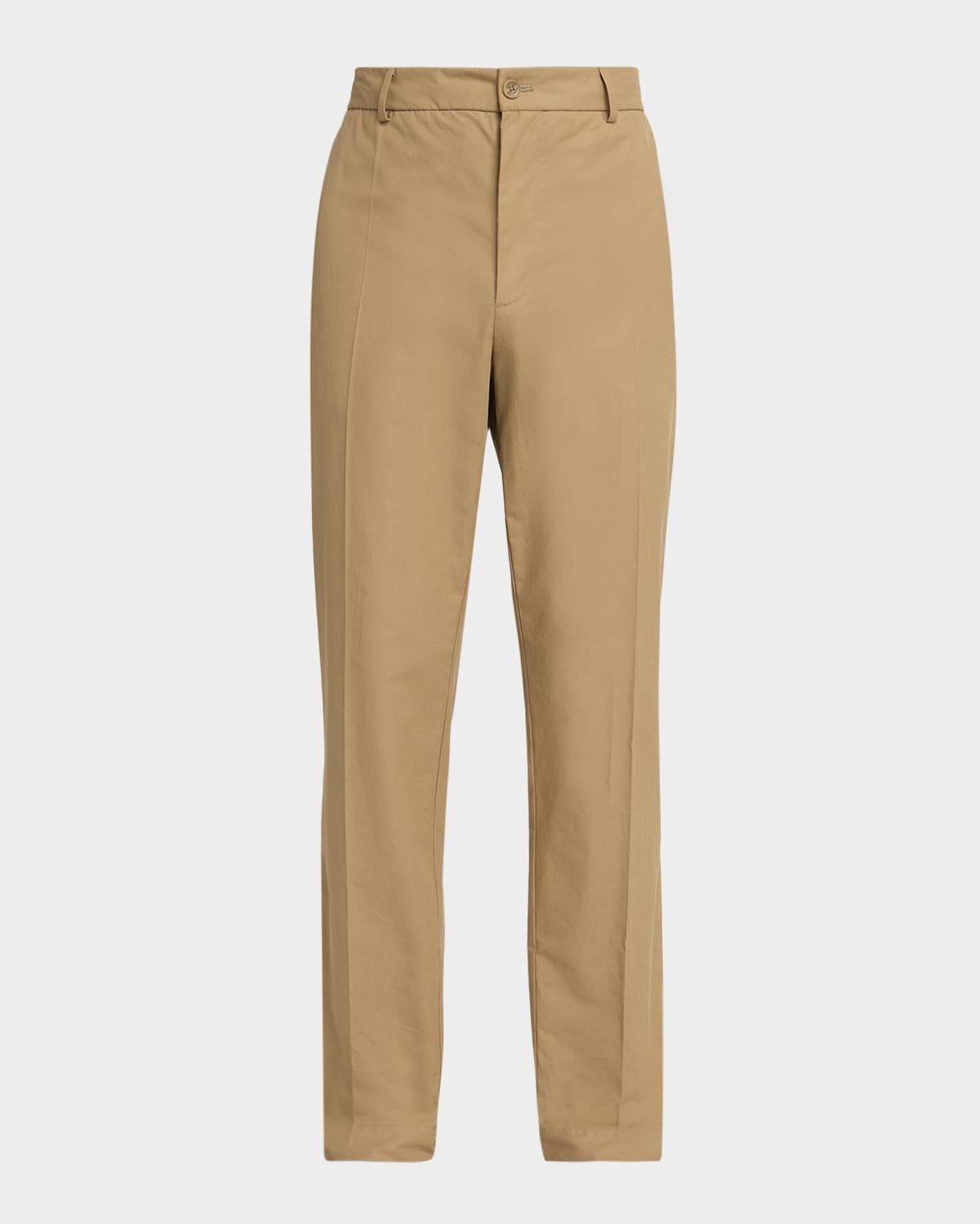 Moncler Men's Cotton Leather-Trim Straight Leg Trousers