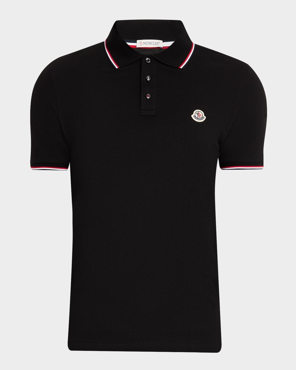 Moncler Men's Stripe-Trim Cotton Polo Shirt