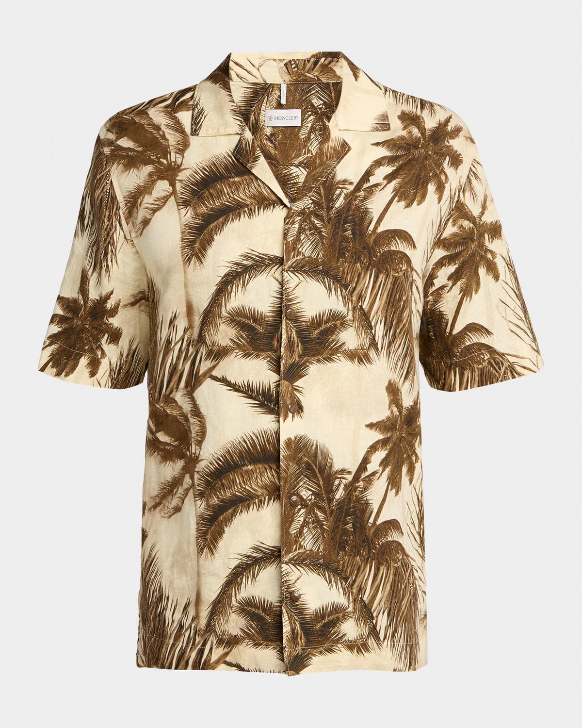 Moncler Men's Palm Tree Cotton and Flax Camp Shirt