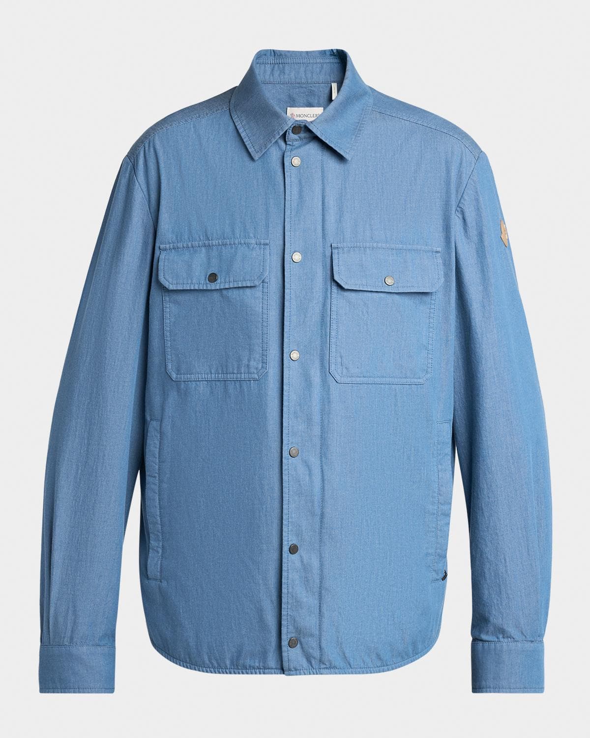 Moncler Men's Denim Snap-Front Shirt with Leather Patch