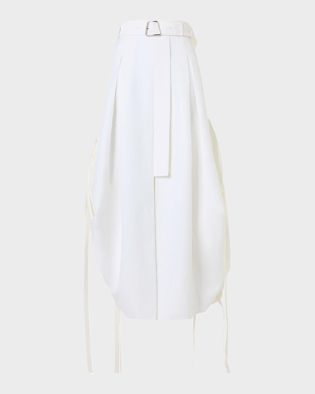 Akris Belted Side-Gathered Midi Skirt
