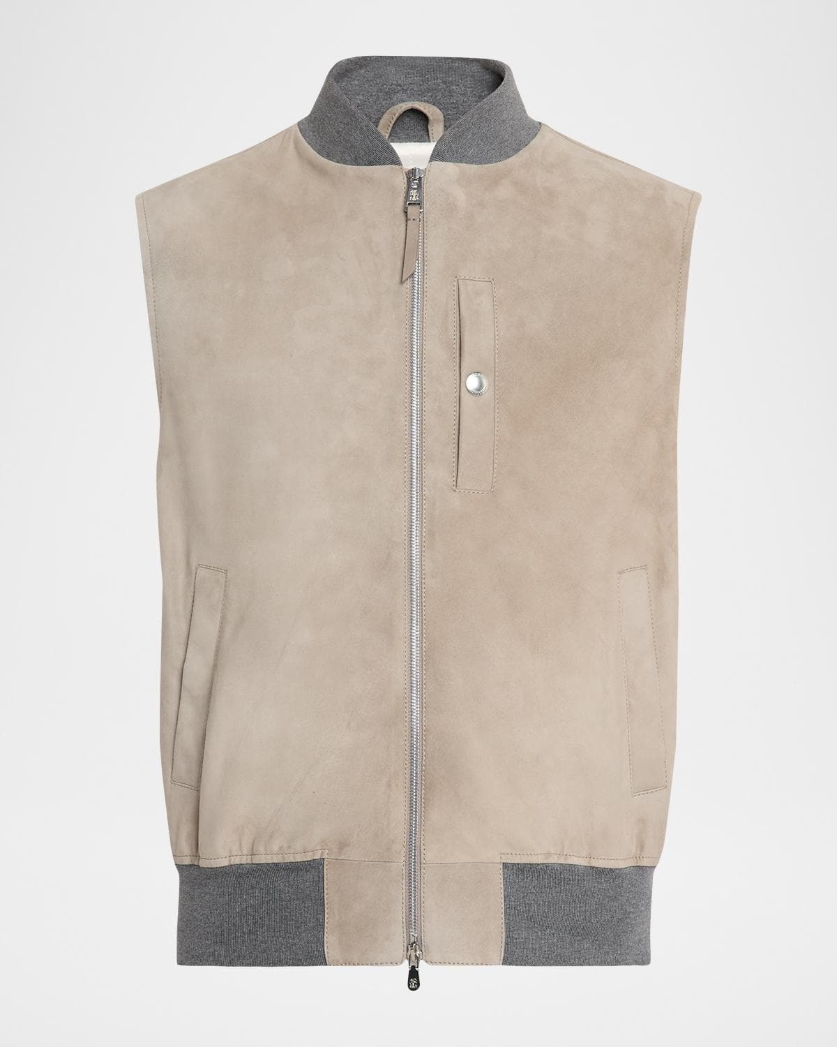Brunello Cucinelli Men's Ribbed-Trim Leather Vest · S