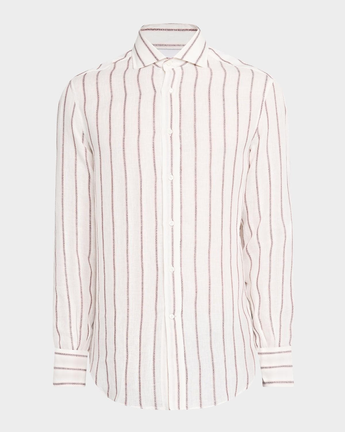 Brunello Cucinelli Men's Linen and Cotton Slim-Fit Textured Stripe Button-Down Shirt