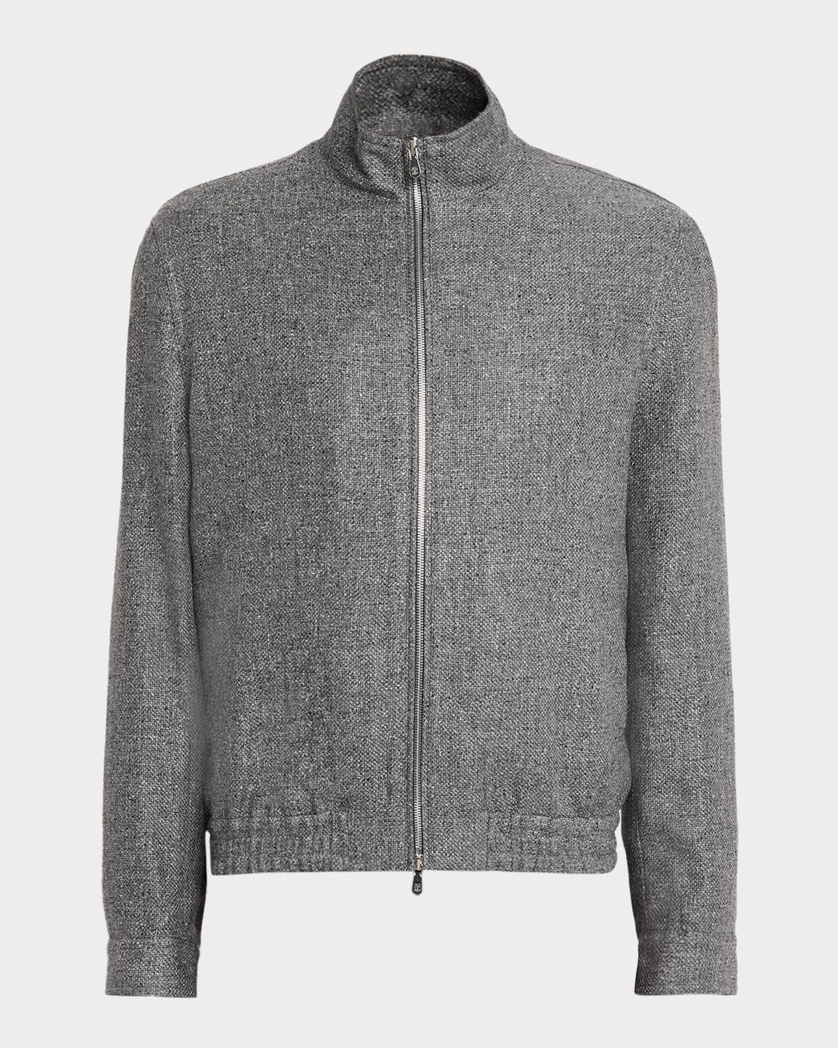 Brunello Cucinelli Men's Silk, Linen and Wool Hopsack Stand Collar Jacket