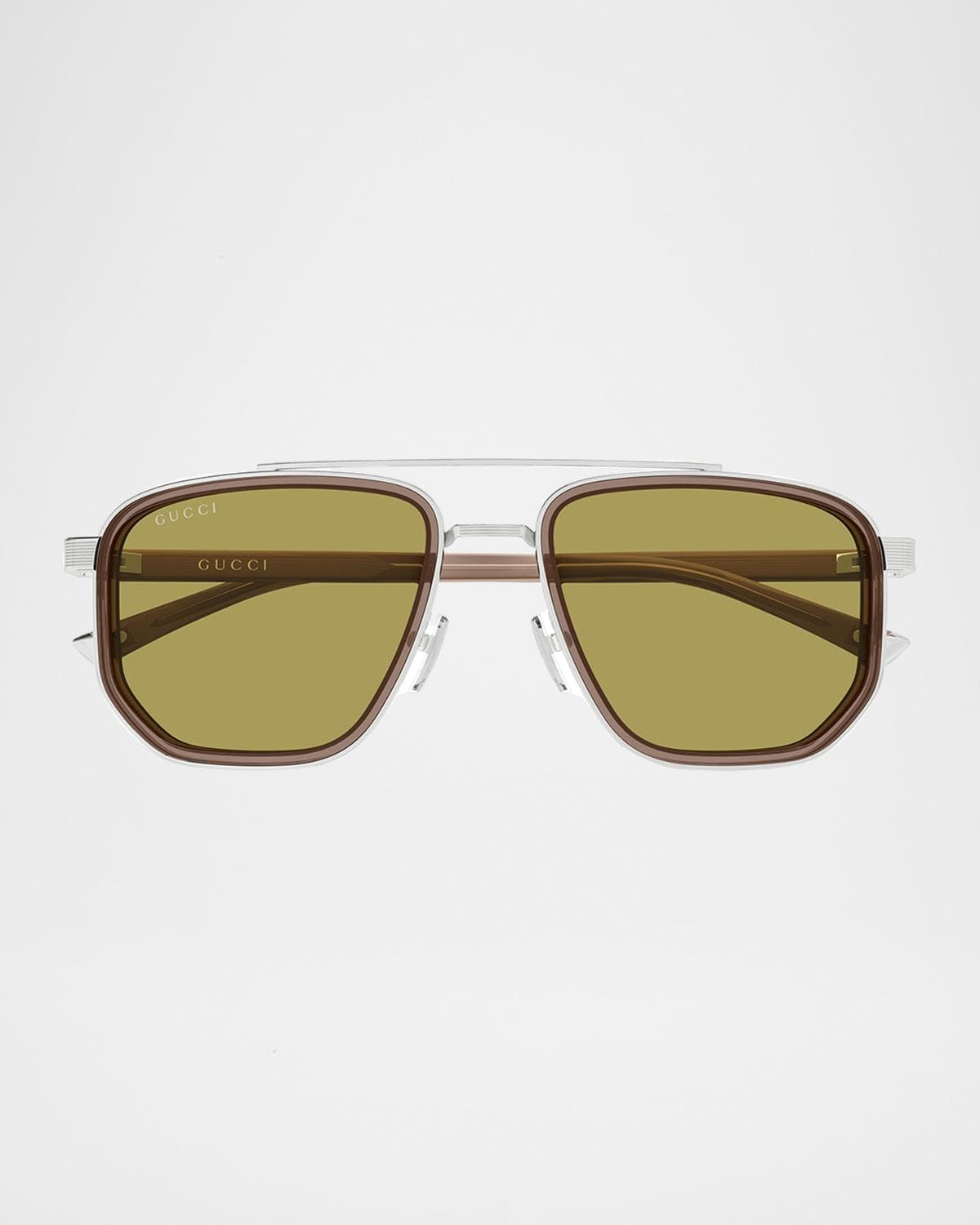 Gucci Men's GG2073S Double-Bridge Metal and Bio-Nylon Aviator Sunglasses
