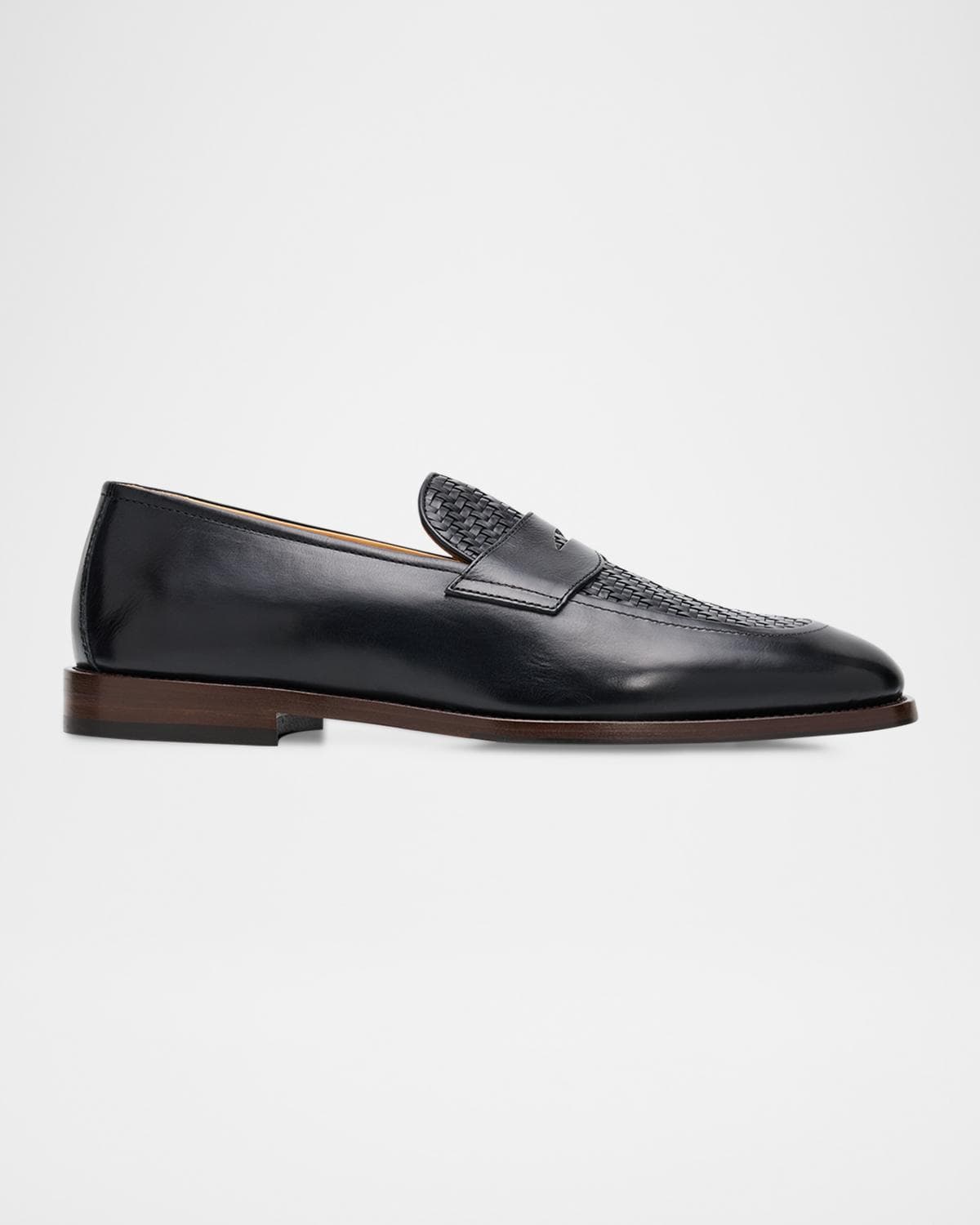 Brunello Cucinelli Men's Woven Vamp Leather Penny Loafers