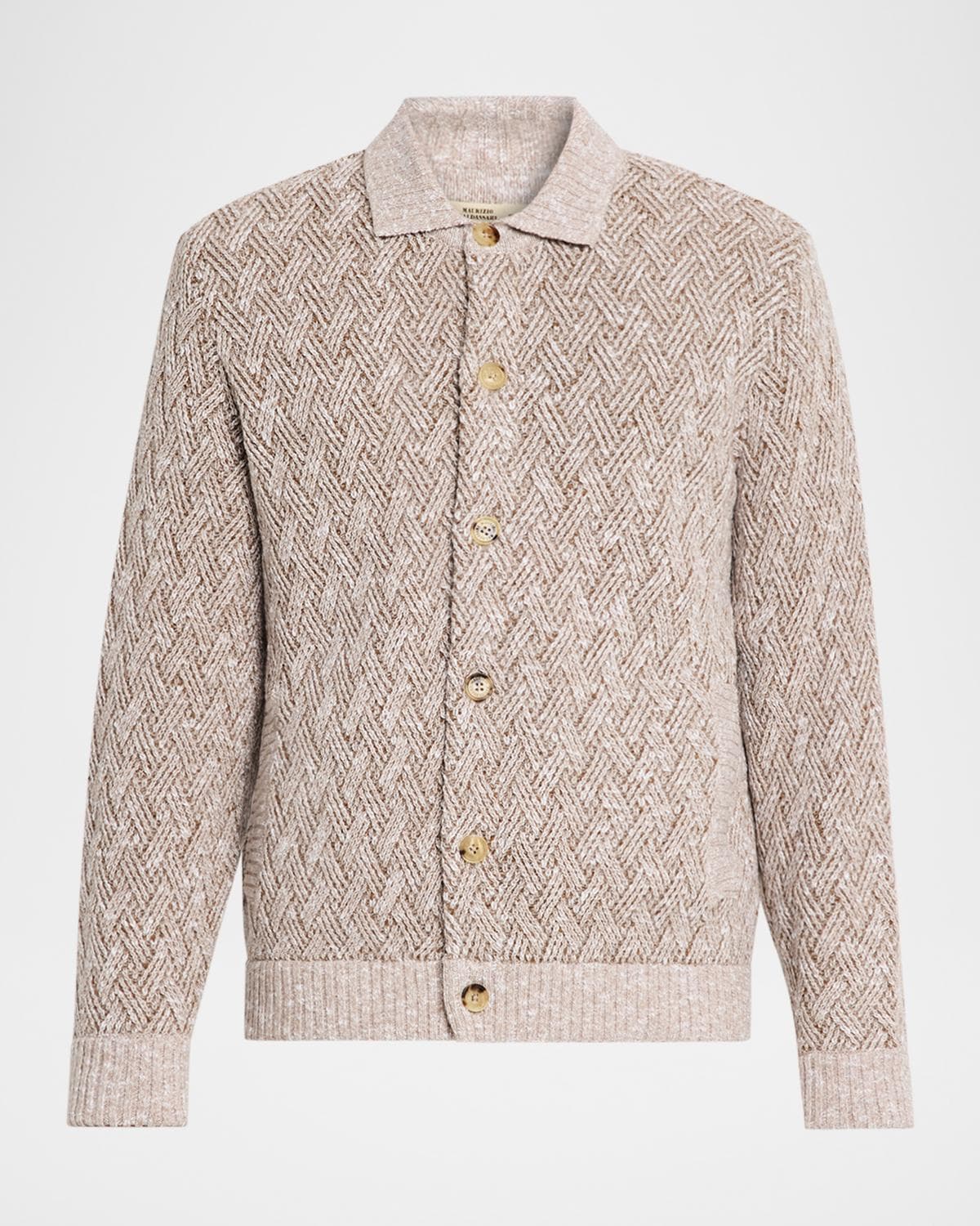 Baldassari Men's Wool-Blend Basketweave Stitch Cardigan