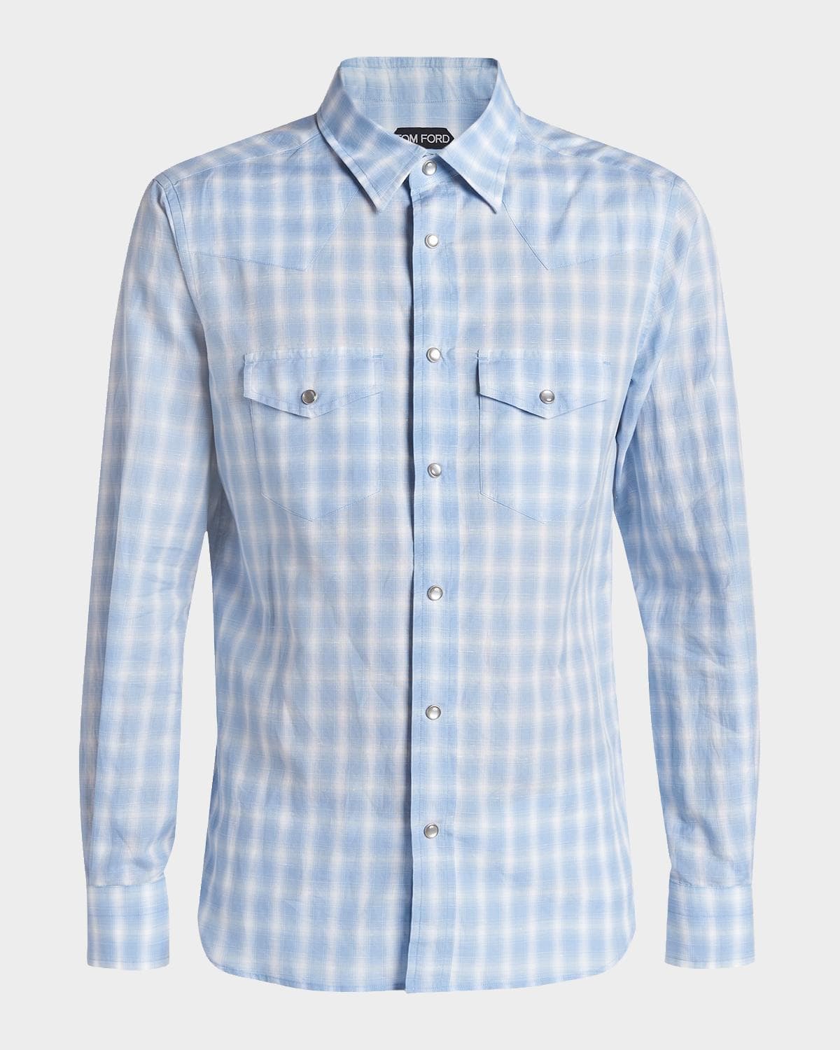 TOM FORD Men's Cotton and Linen Degrade Check Western Shirt