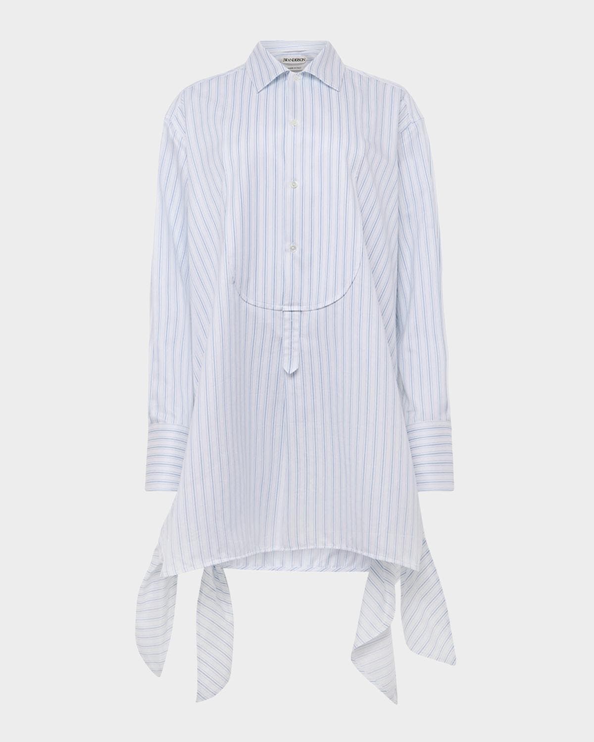 JW Anderson Knotted Stripe Cotton-Poplin Mini Shirtdress