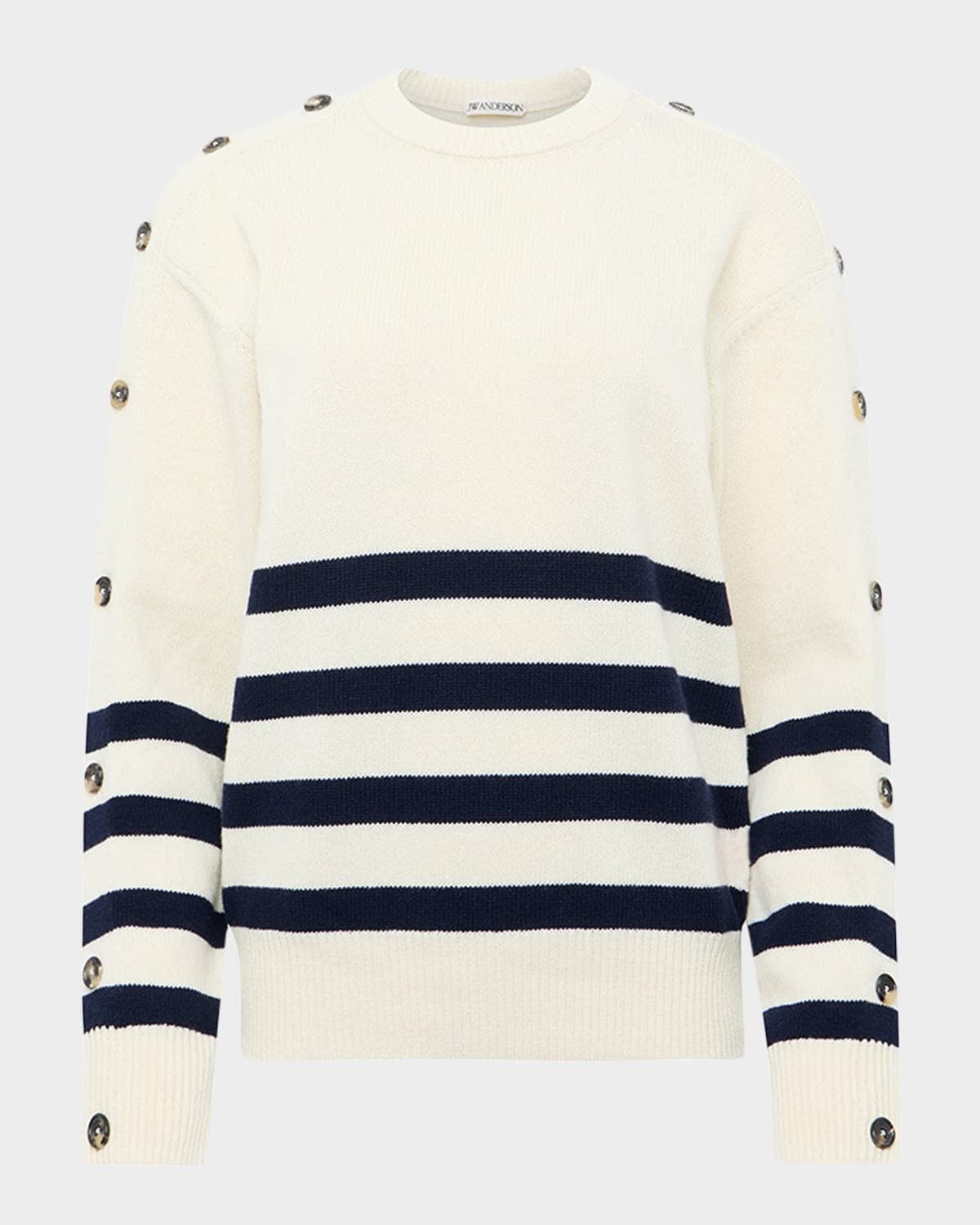 JW Anderson Buttoned-Sleeve Striped Crewneck Sweater · MEDIUM