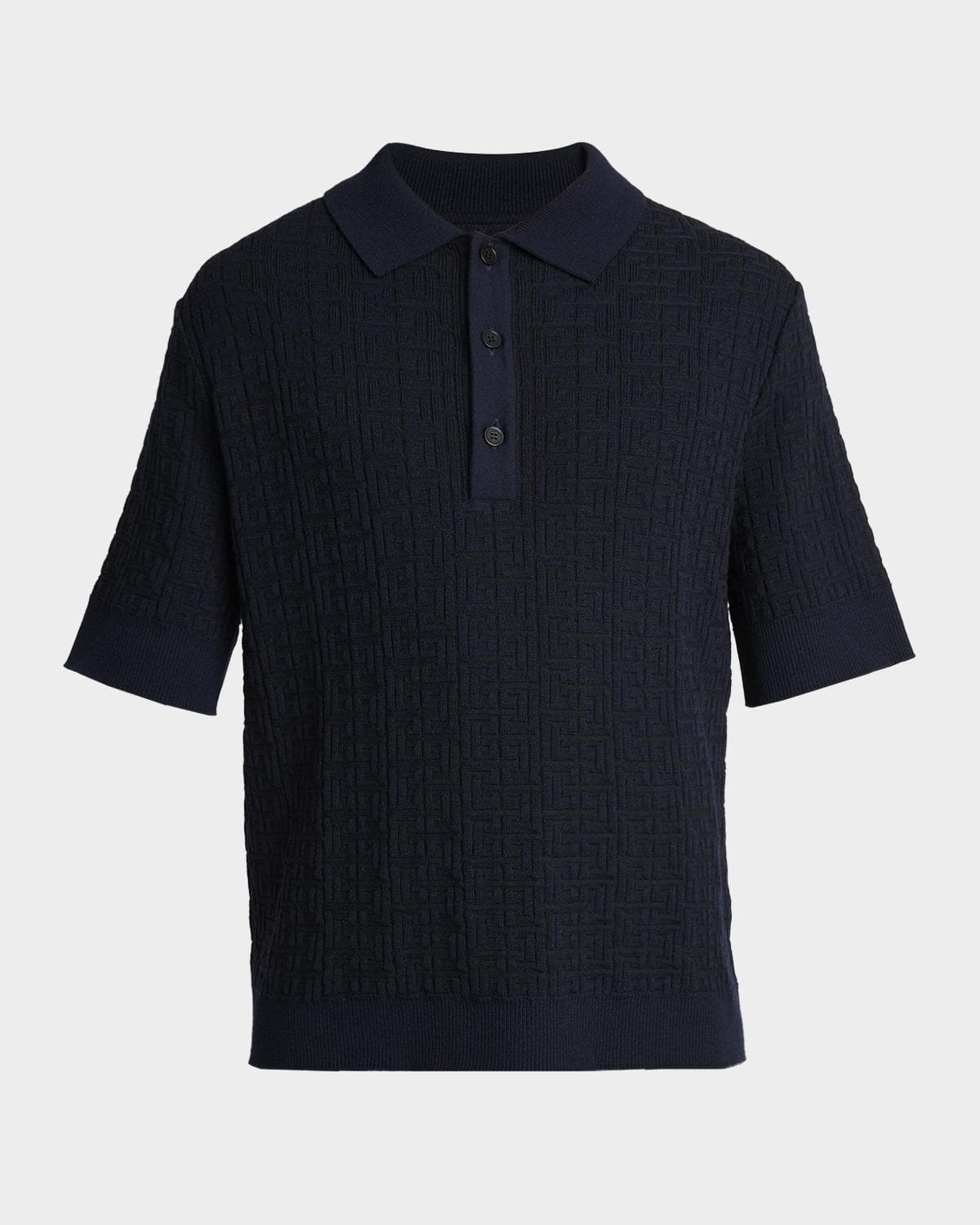 Balmain Men's PB Monogram Knit Polo Shirt