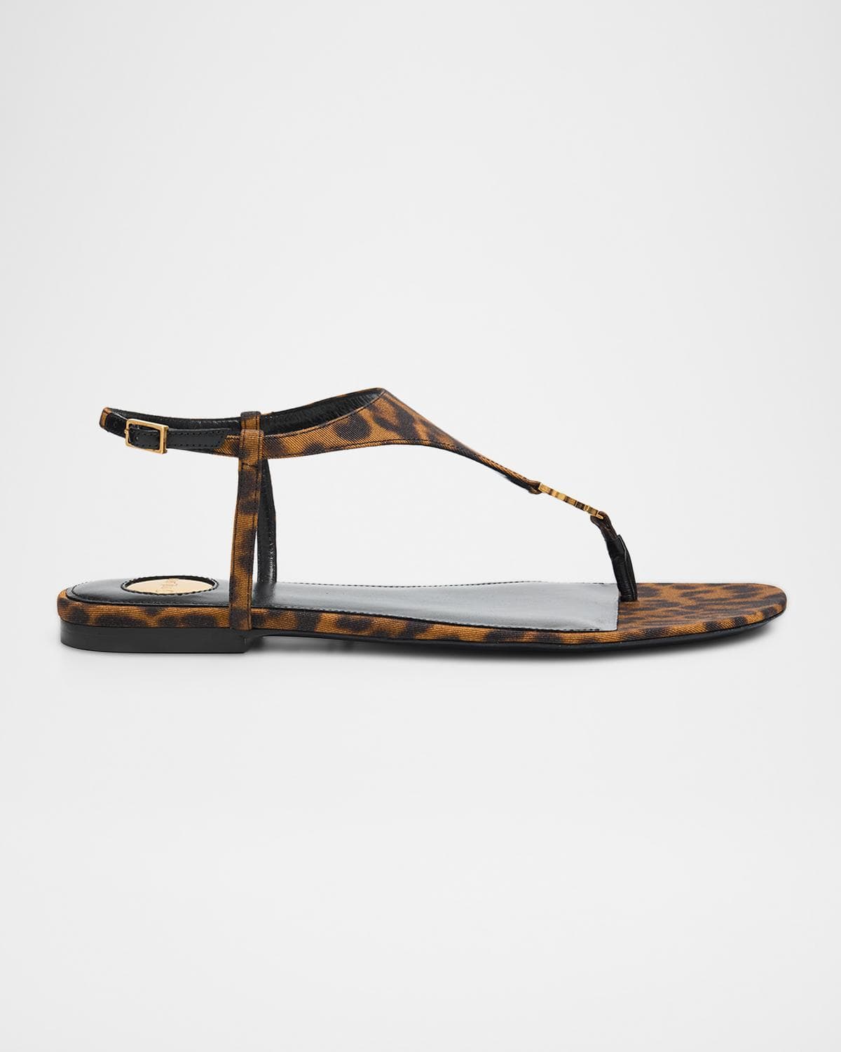 Saint Laurent Cassandre YSL Leopard-Printed Grosgrain Flat Sandals