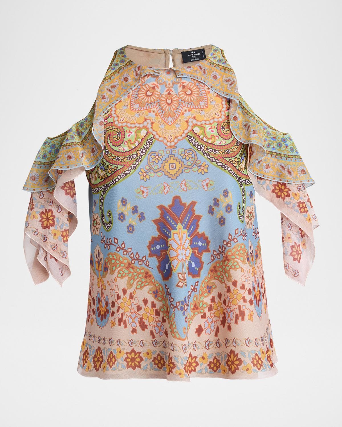 Etro Ruffled Cold-Shoulder Paisley Blouse