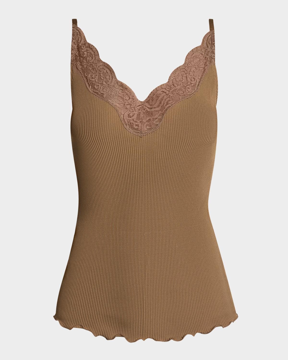 Saint Laurent Lace V-Neck Ribbed Tank Top