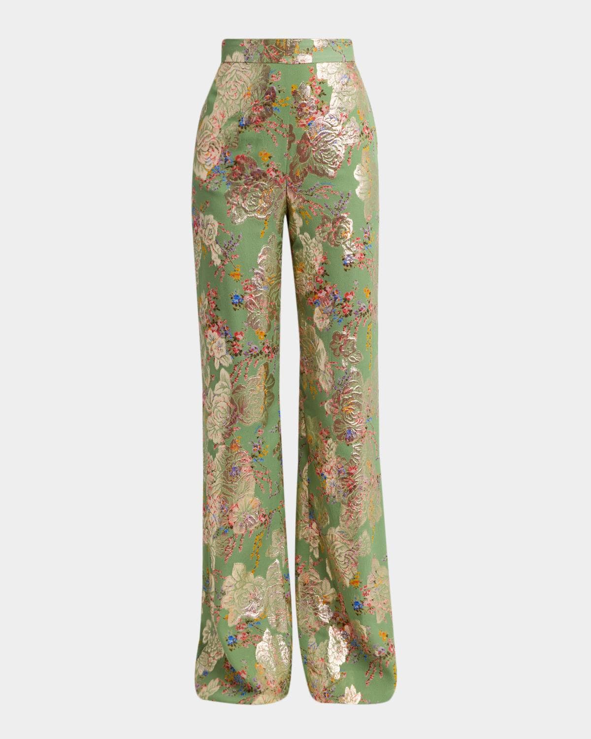 Valentino Garavani Metallic Floral Jacquard Straight-Leg Pants