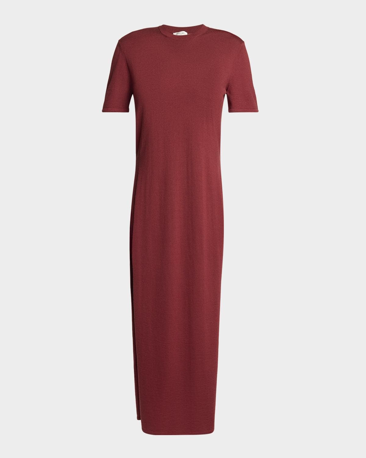 Saint Laurent Short-Sleeve Wool Side-Slits Midi Dress