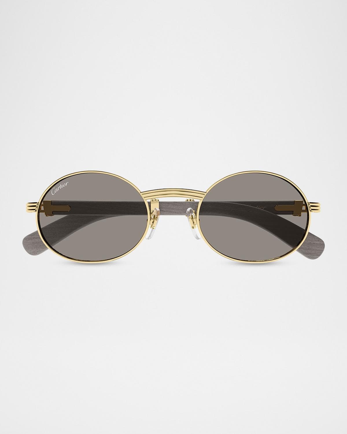 Cartier Men's CT0616S-002 Metal and Acacia Wood Round Sunglasses