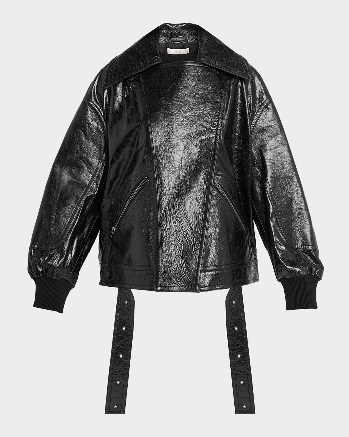 Co Shiny Crinkle Leather Oversized Bomber Jacket · MEDIUM