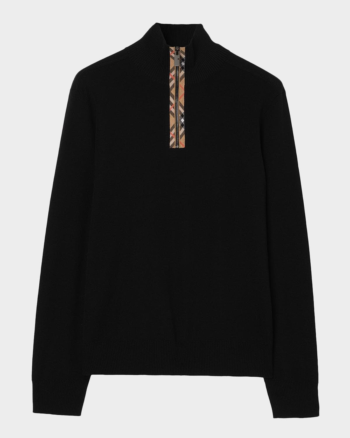 Burberry Men's Check Trim Wool Half-Zip Sweater