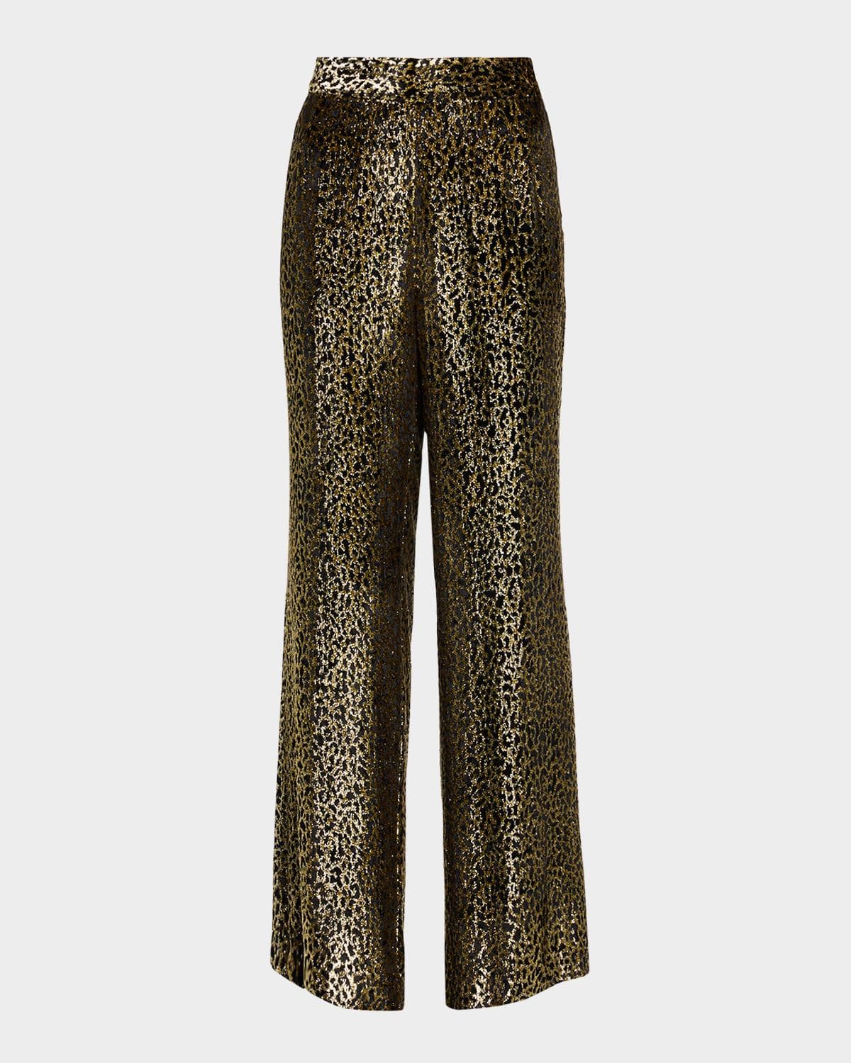 Libertine Vreeland Leopard Velvet Straight-Leg Trousers