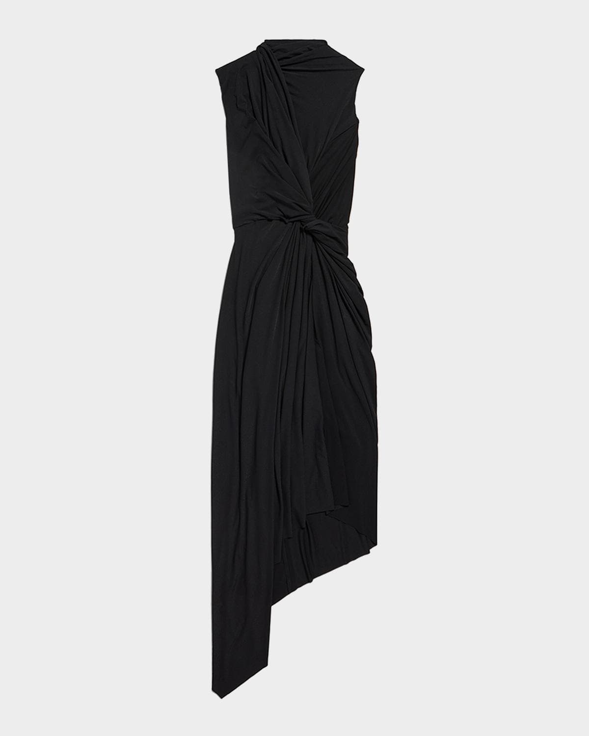 Balenciaga Asymmetric Twisted Jersey Sleeveless Midi Dress