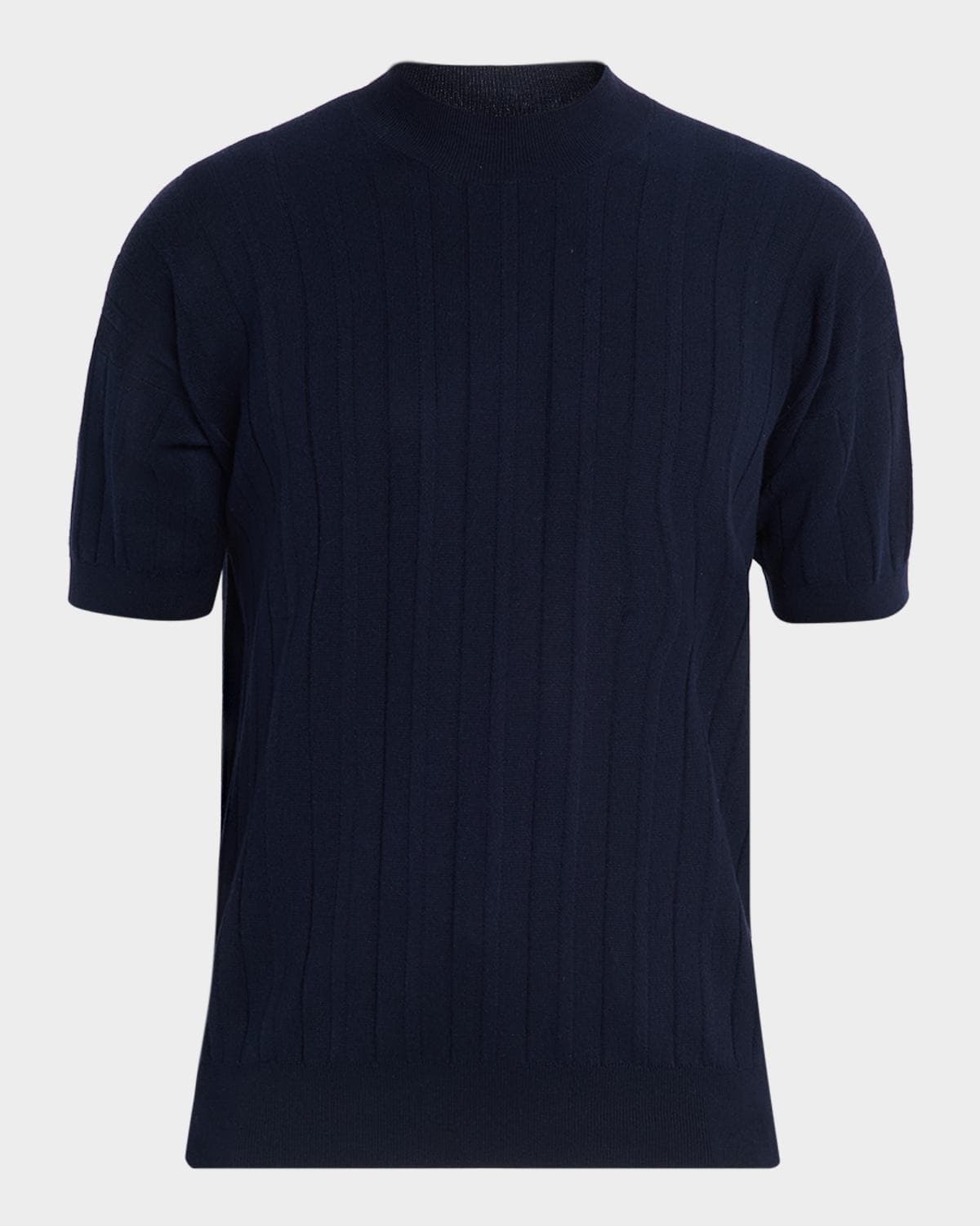 Kiton Men's Cotton Rib Short-Sleeve Crewneck Sweater