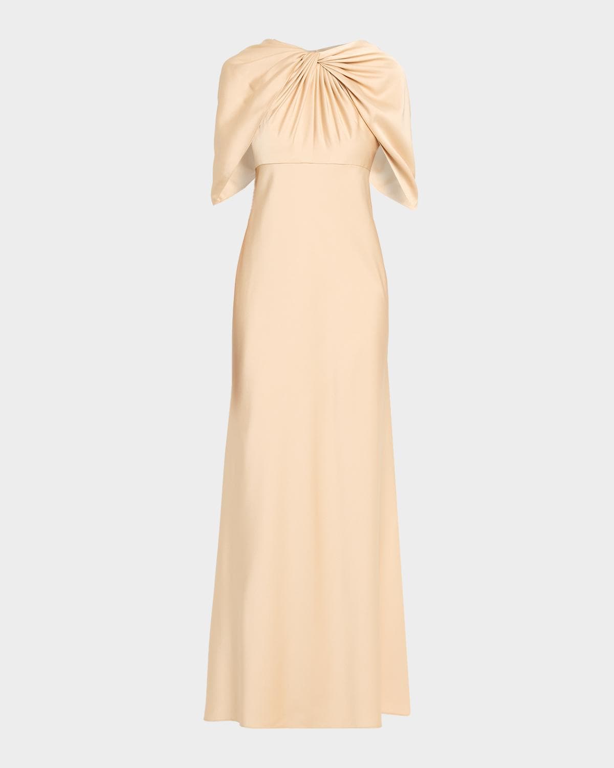 Aidan Mattox Twist-Front Satin Cape Gown