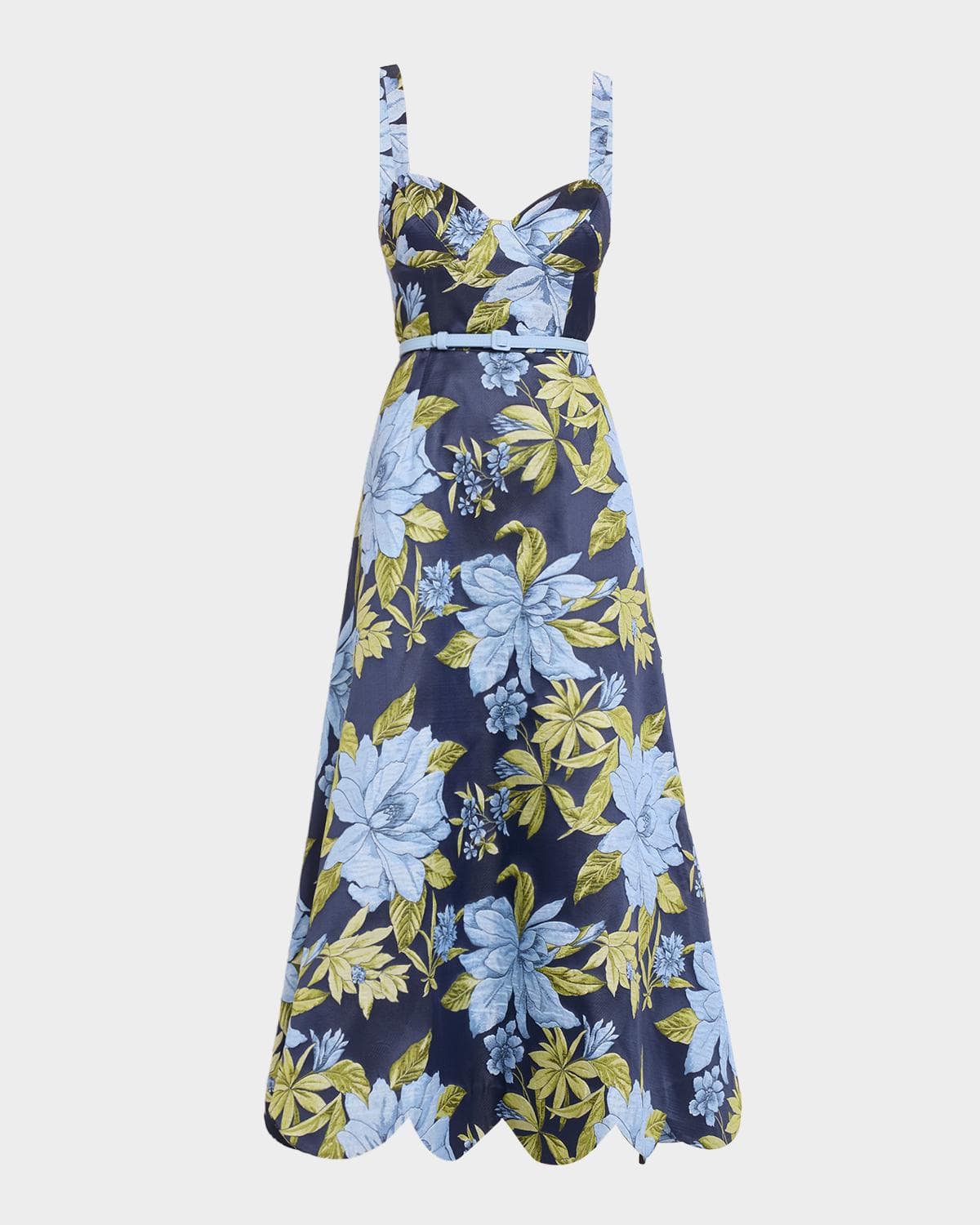 Aidan Mattox Floral Jacquard Sweetheart Midi Dress