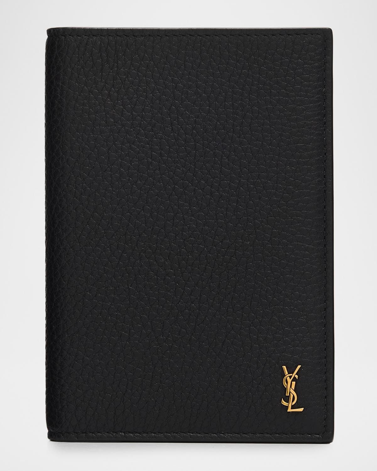 Saint Laurent Men's Tiny Cassandre YSL Passport Case in Grained Leather