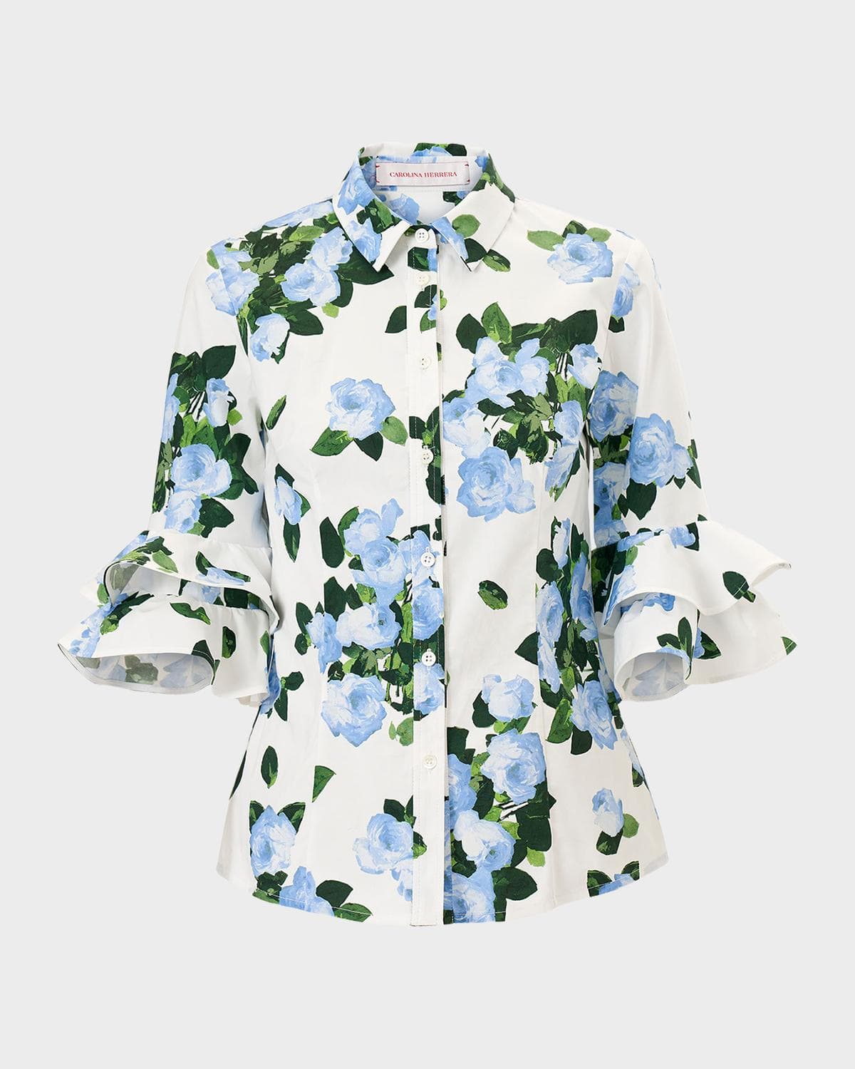 Carolina Herrera Tiered Ruffle Sleeve Button-Down Shirt