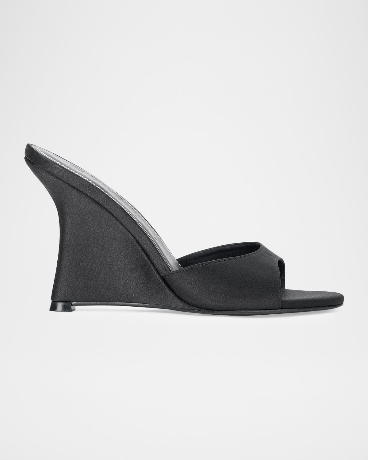 STAUD 100mm Brigitte Satin Wedge Mules