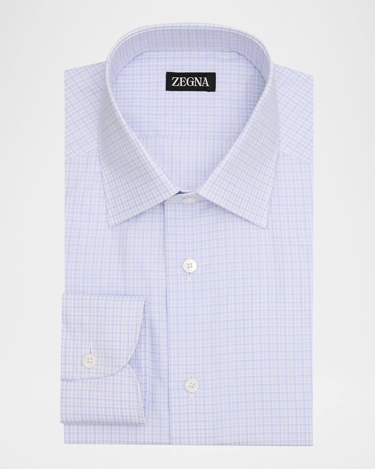 ZEGNA Men's Pure Cotton Micro-Plaid Dress Shirt
