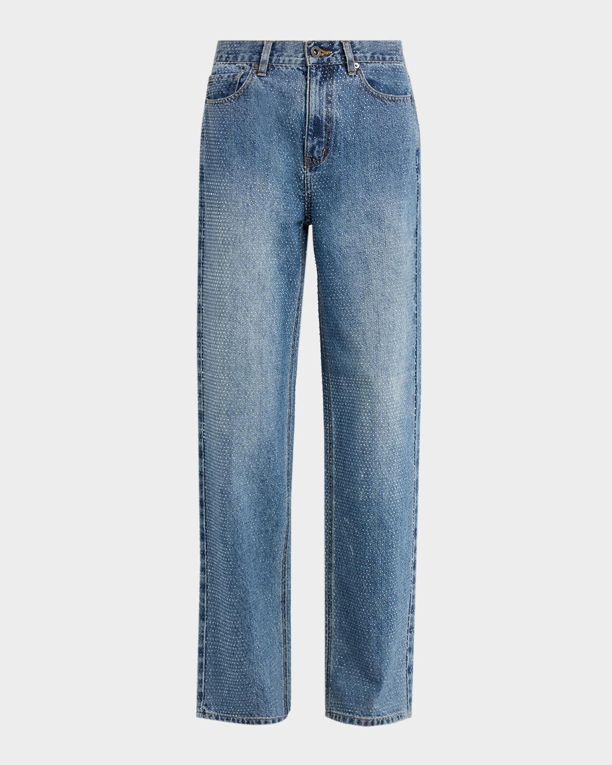 Self-Portrait Rhinestone Straight-Leg Jeans
