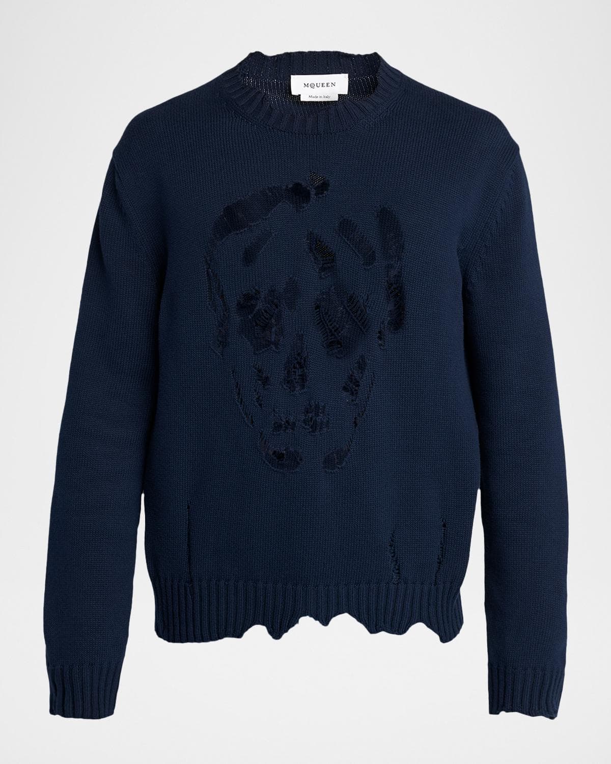 McQueen Men's Men's Distressed Skull Cotton Crewneck Sweater