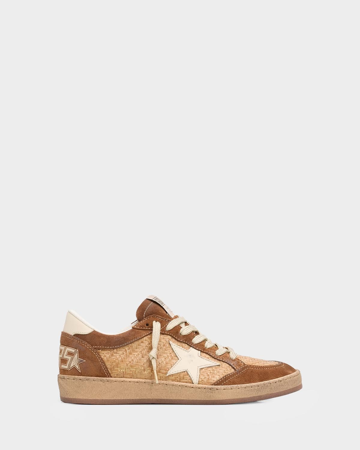 Golden Goose Ball Star Raffia and Suede Low-Top Sneakers