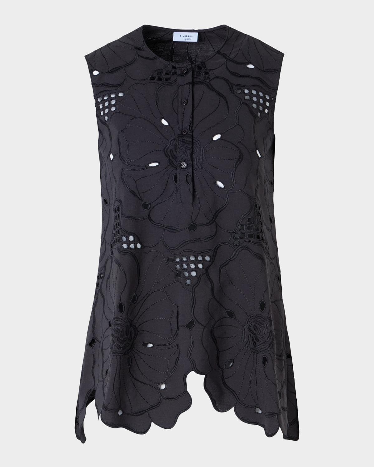 Akris punto Flower Eyelet Embroidered Cotton Poplin Tunic Blouse