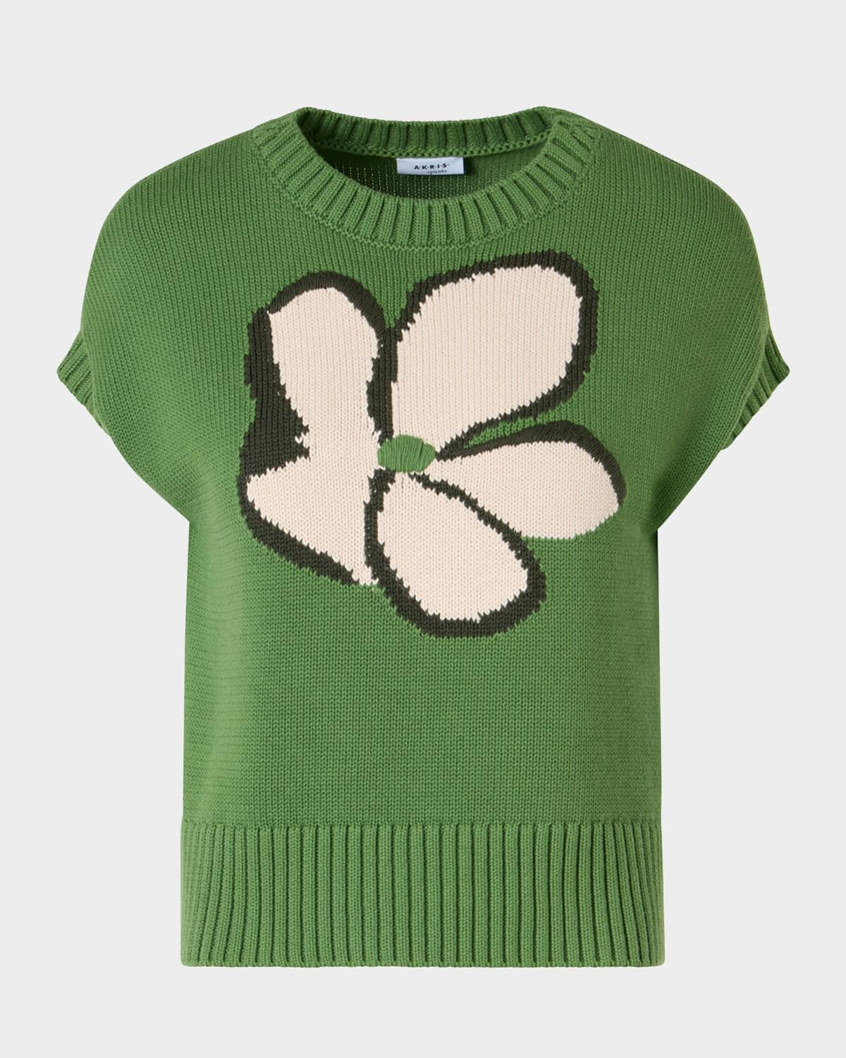 Akris punto Papercut Flower Cotton Knit Cap-Sleeve Sweater