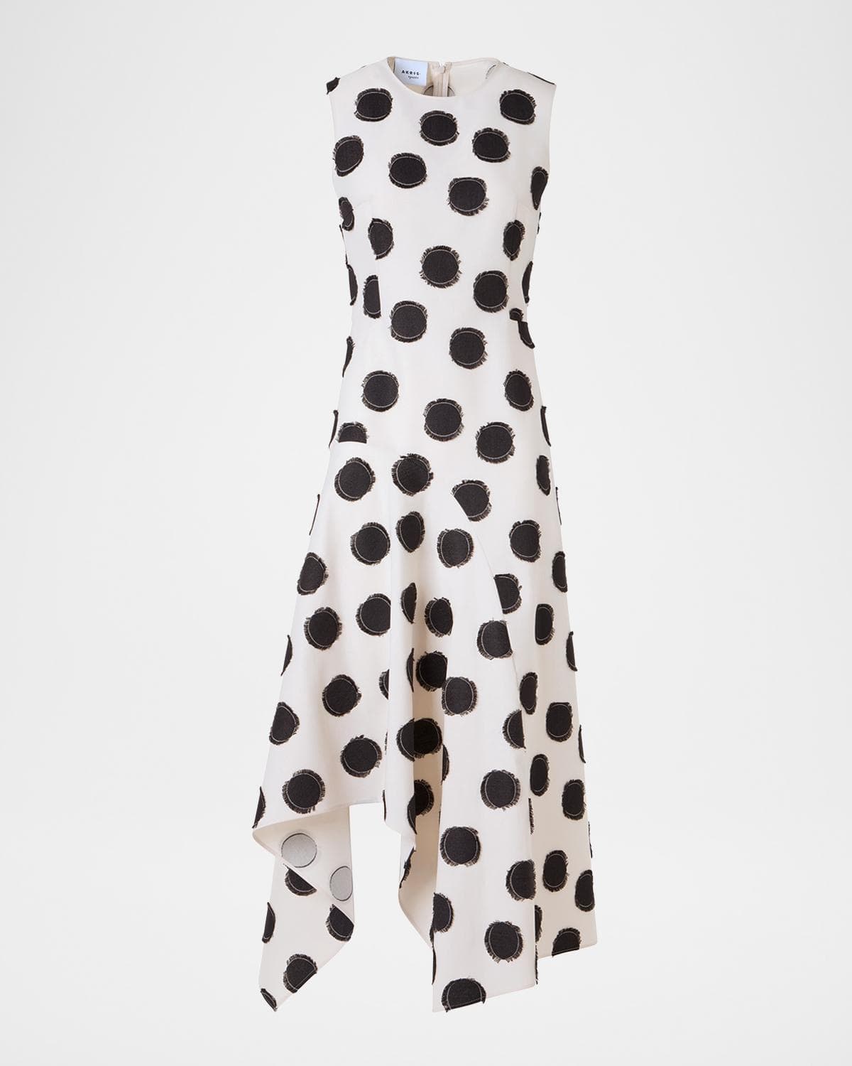 Akris punto Sleeveless Fringed Polka-Dot Jacquard Midi Dress