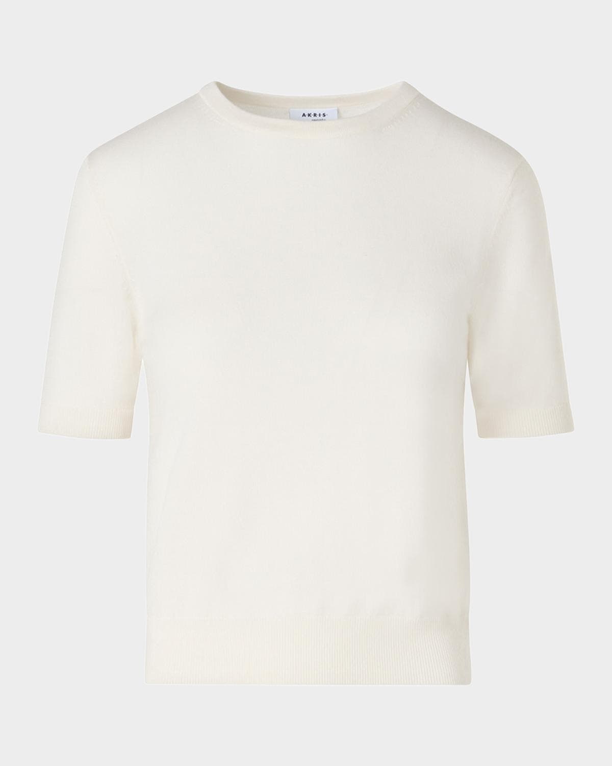 Akris punto Fine Merino Wool Knit Short-Sleeve Crew Neck Sweater