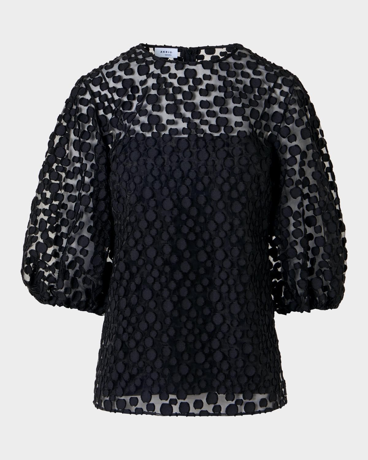 Akris punto Fringed Polka-Dot Jacquard Balloon-Sleeve Blouse