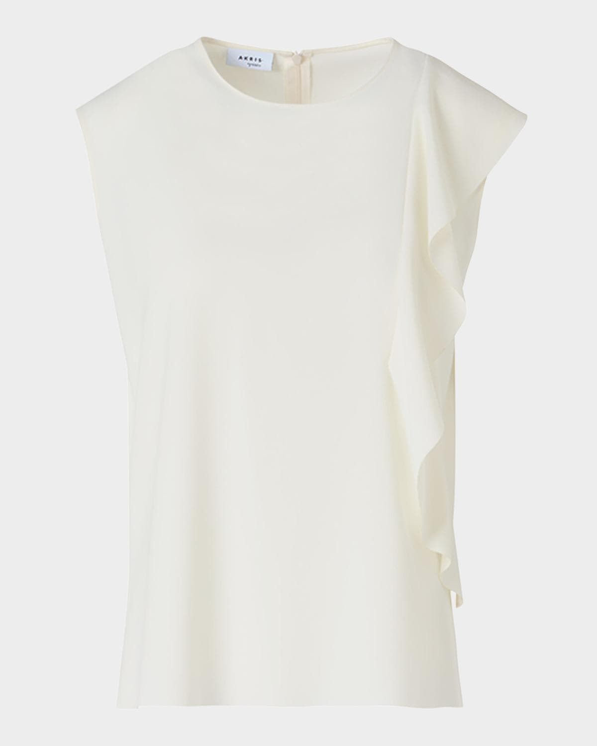 Akris punto Ruffle Lasercut Crepe Sleeveless Blouse