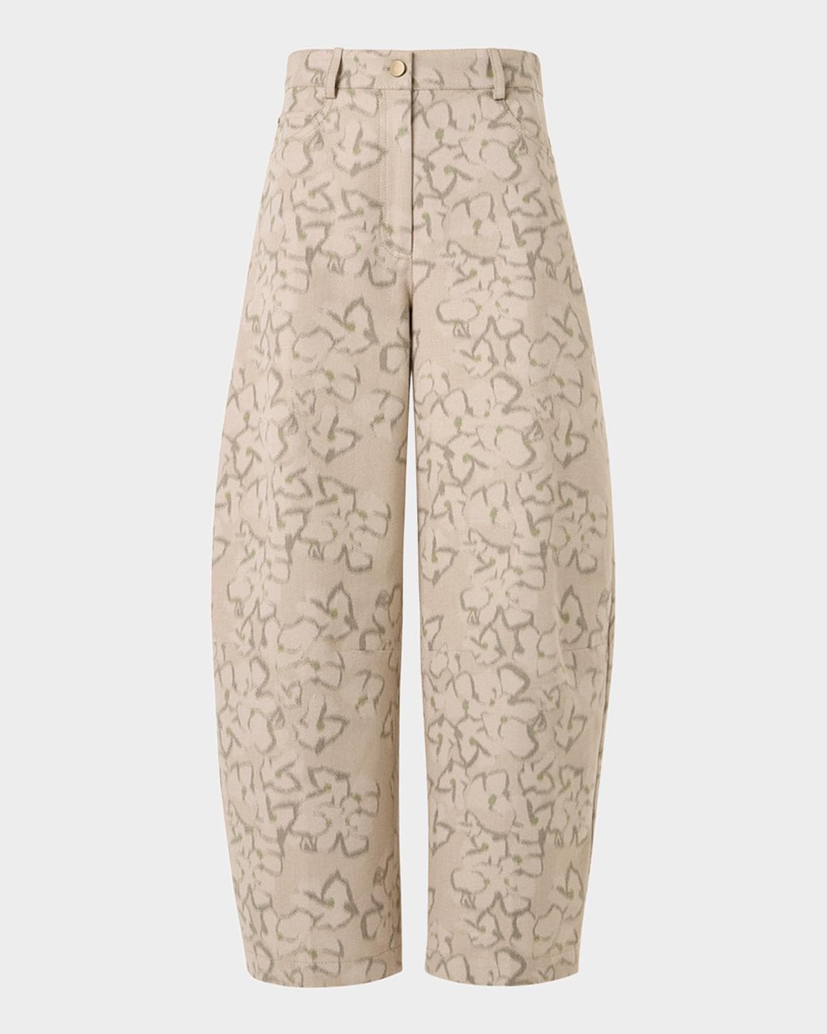 Akris punto Farrow Ikat Flower-Print Cotton Barrel-Leg Ankle Pants