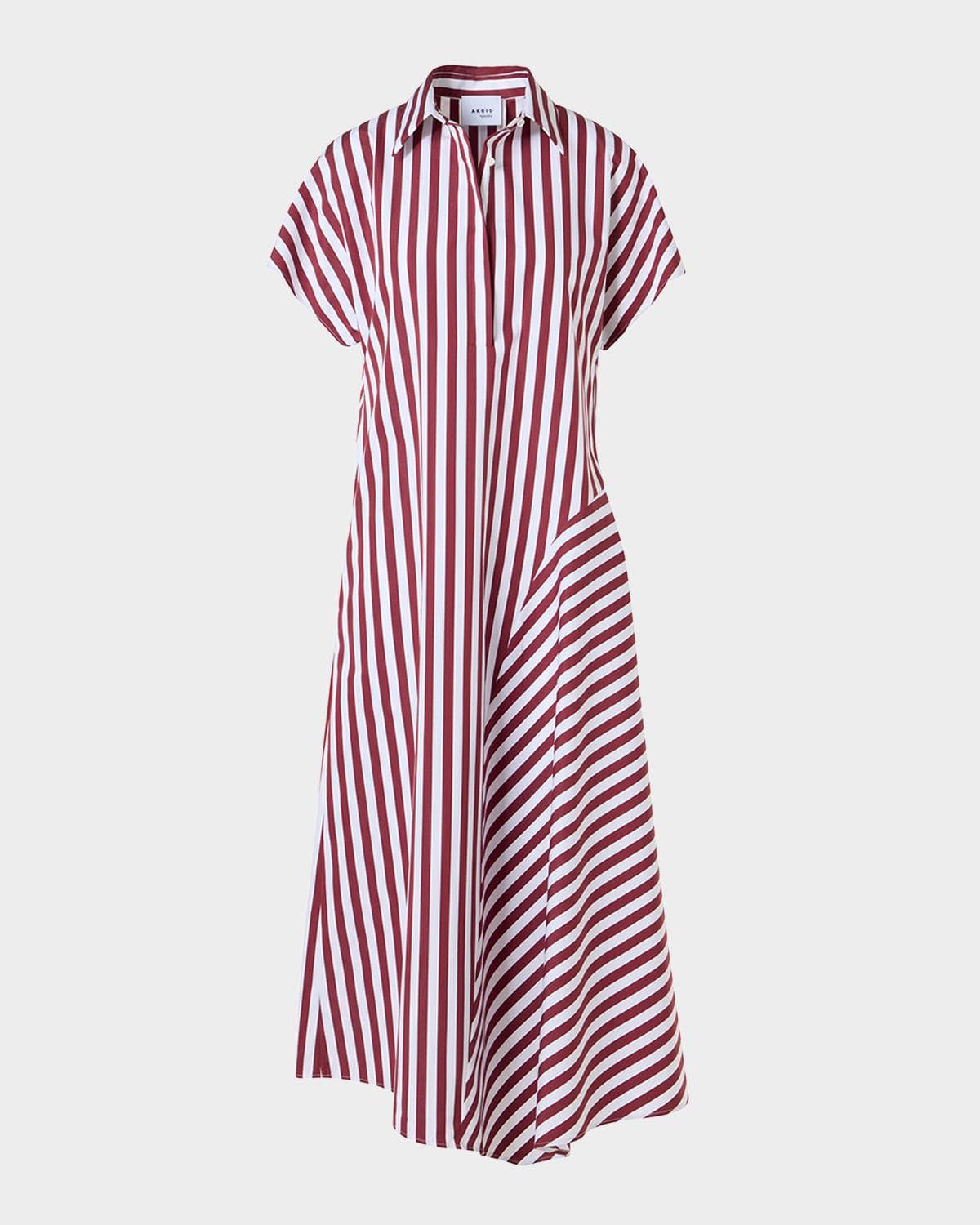 Akris punto Striped Cotton Poplin Cap-Sleeve Handkerchief Midi Shirtdress