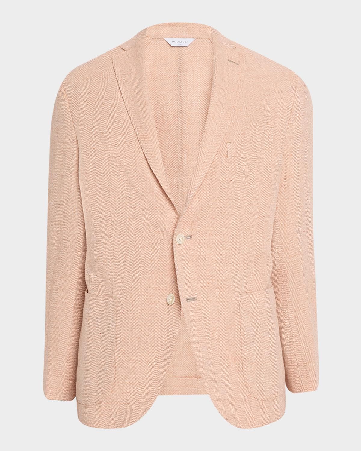 Boglioli Men's Linen and Wool Herringbone Single-Breasted Blazer · 50